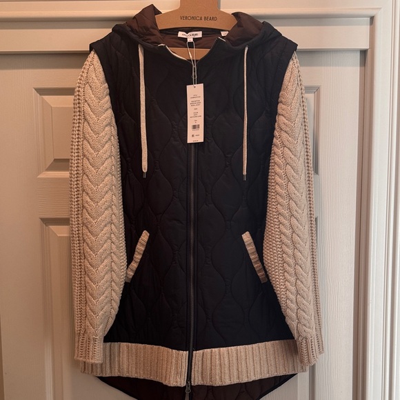 Veronica Beard navy quilted body with cream cable-knit sleeves jacket - Picture 10 of 13